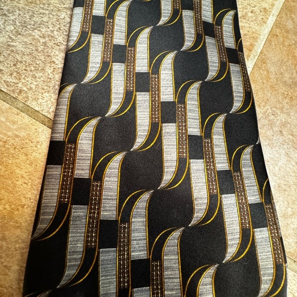 LANVIN PARIS Renaissance 100% Silk Navy Blue Gray Gold Men's Tie Quiet luxury - Picture 14 of 14